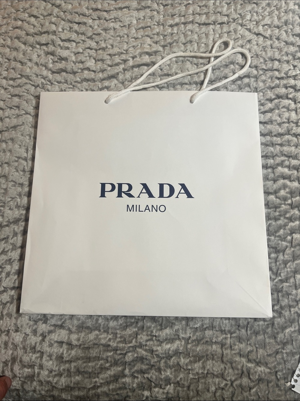 Prada White Shopping Bag with Navy Logo